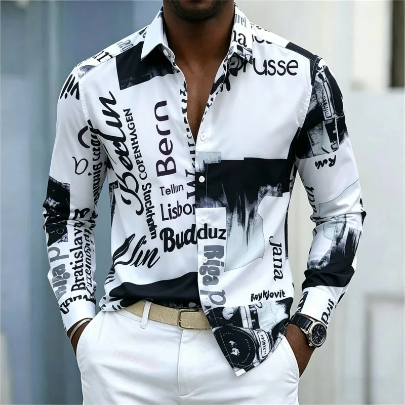 Street Fashion Men - Men's Printed Long-sleeve Shirt, Slim-fit with