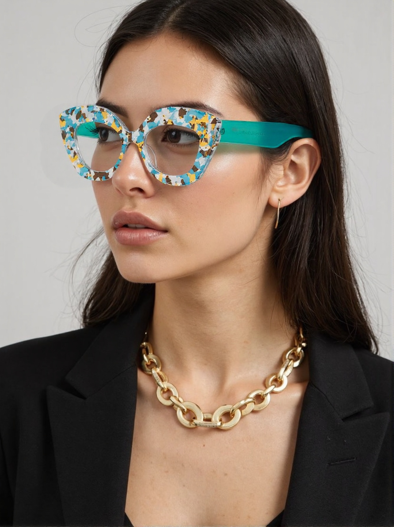 Street Fashion Photography - Large Frame Cat-Eye Floral Glass Texture