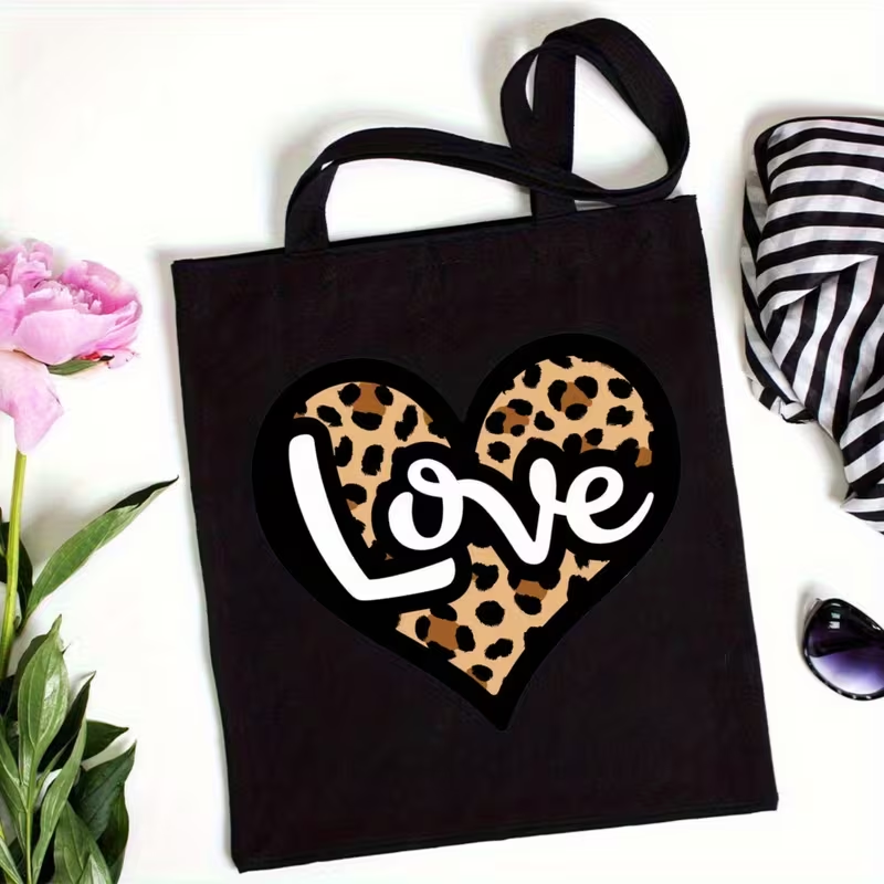 Leopard Print Heart Love Lette - Tote Bag Canvas Print 评论和价格