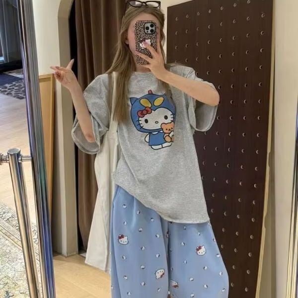 Short Sleeved Hello Kitty Prin - Street Summer Fashion 评论和价格