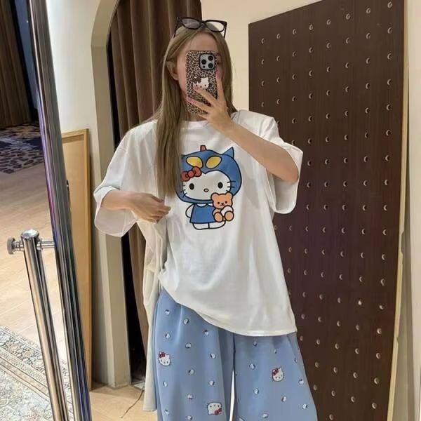 Short Sleeved Hello Kitty Prin - Street Summer Fashion 评论和价格