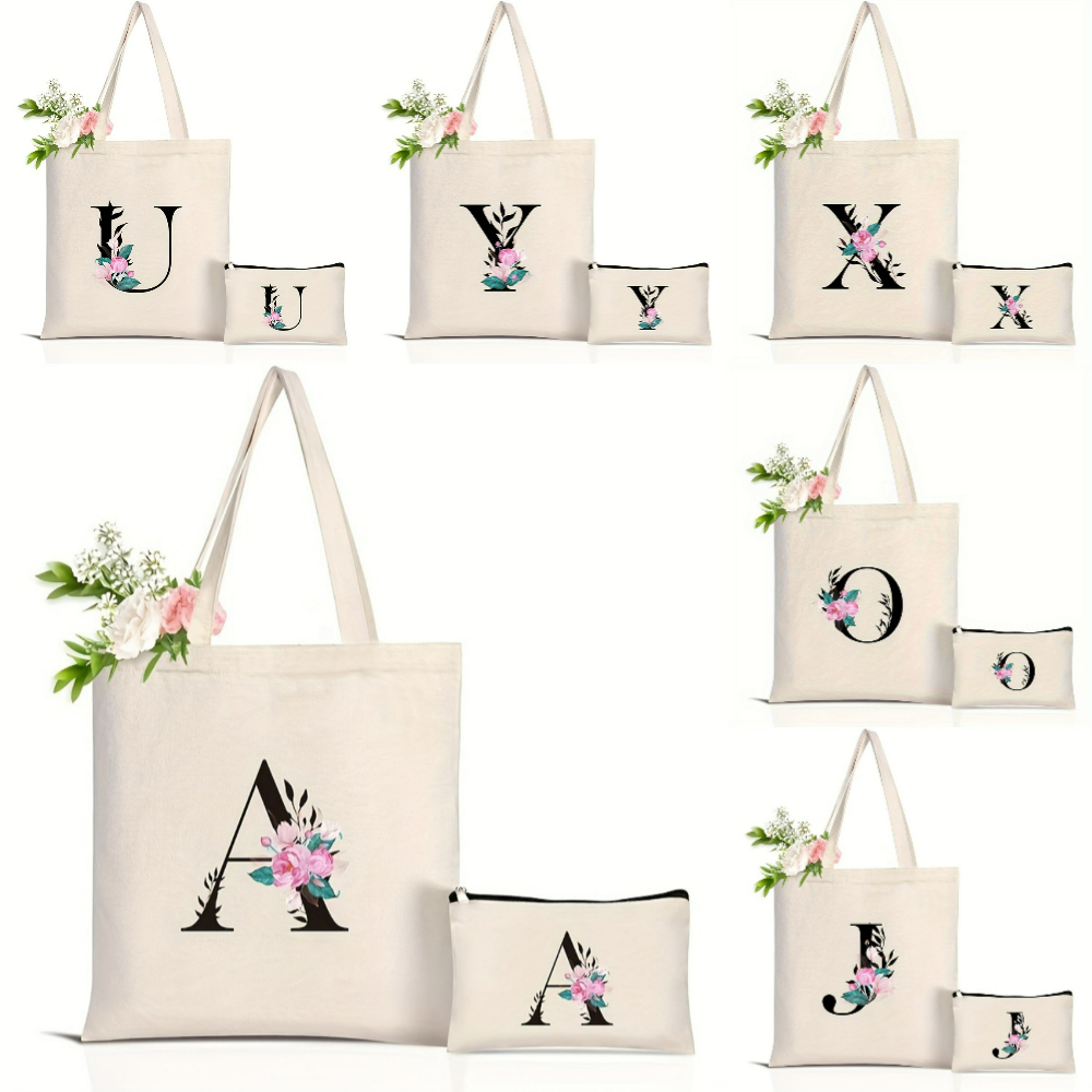 Elegant Floral Alphabet Tote B - Tote Bag Canvas Print 评论和价格