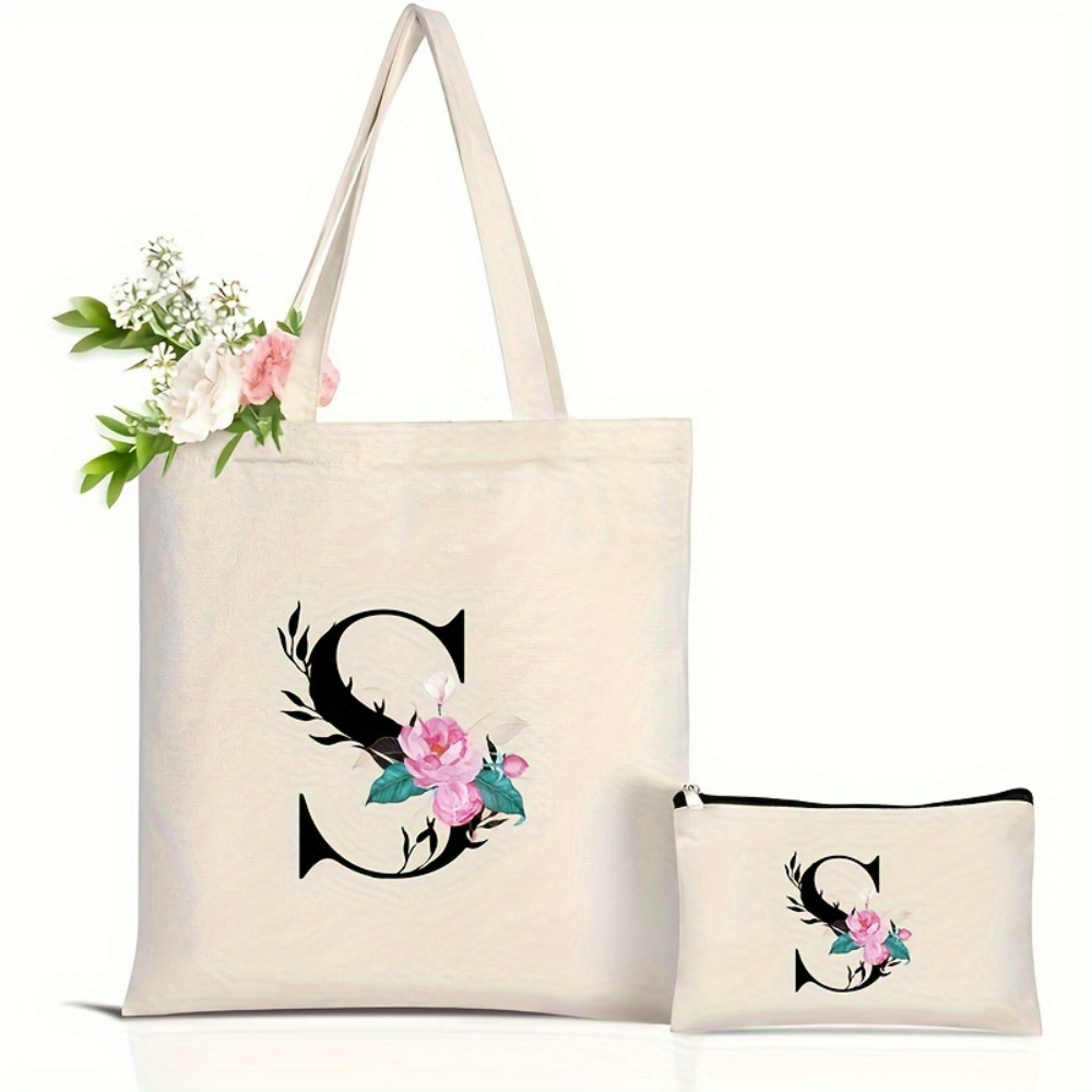 Elegant Floral Alphabet Tote B - Tote Bag Canvas Print 评论和价格